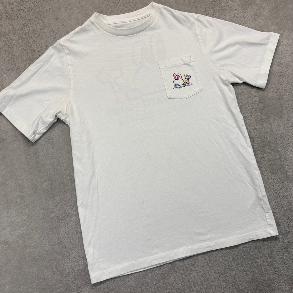 Vineyard Vines Shirt Youth Large T Shirt White Hoppy Easter Whale Bunny Pocket